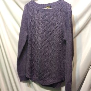 Women's Cabela's Purple Crew Neck Sweater with Cable Knit Design Size Medium